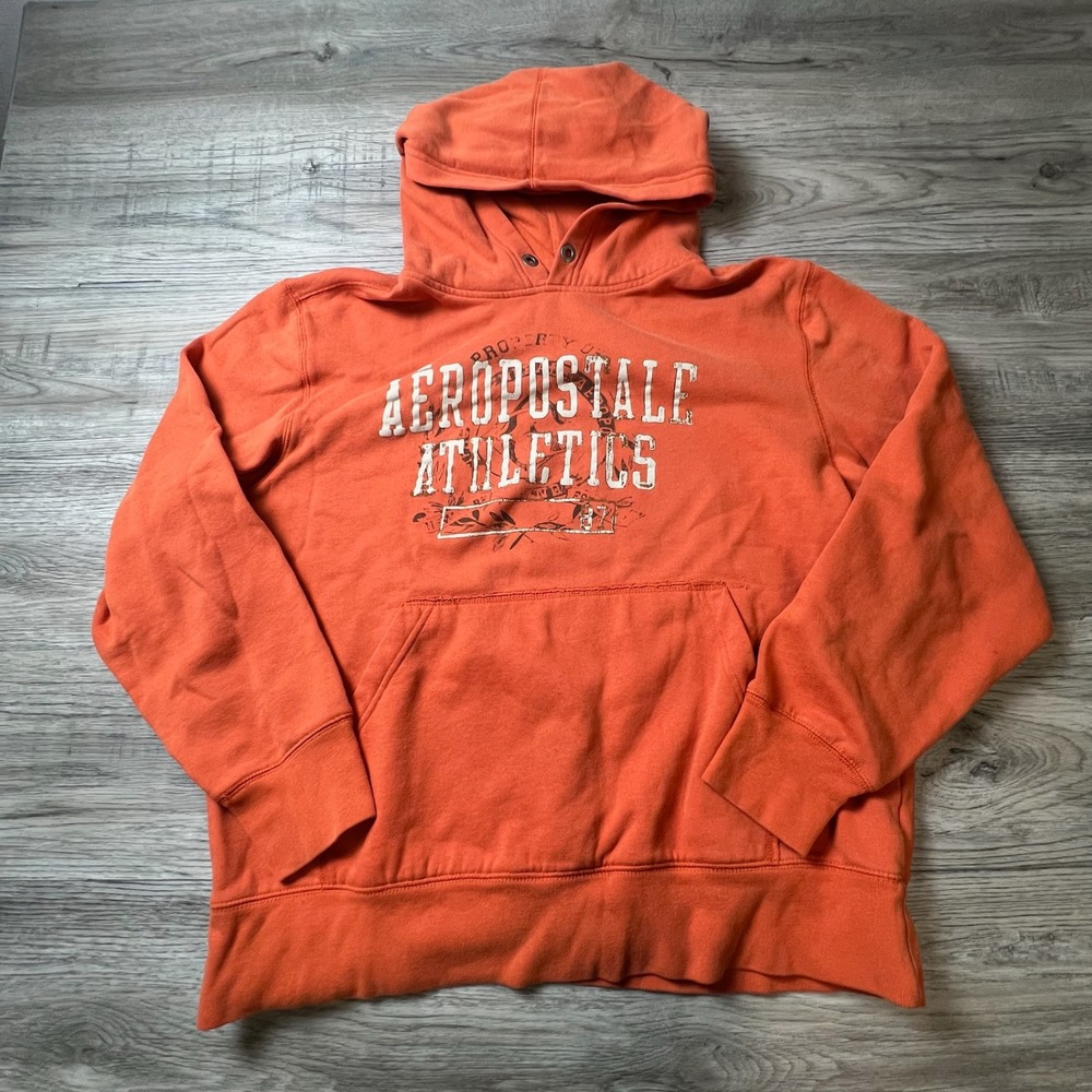 Aeropostale Hoodie Women Large Orange Athletics Graphic Fleece Pullover V49